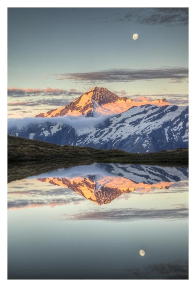 Mount Aspiring, moonrise over Cascade Saddle, Mount Aspiring National Park, New Zealand-Paper Art-14"x20"