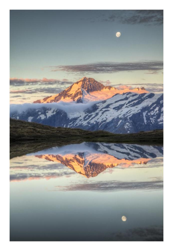 Mount Aspiring, moonrise over Cascade Saddle, Mount Aspiring National Park, New Zealand-Paper Art-18"x26"