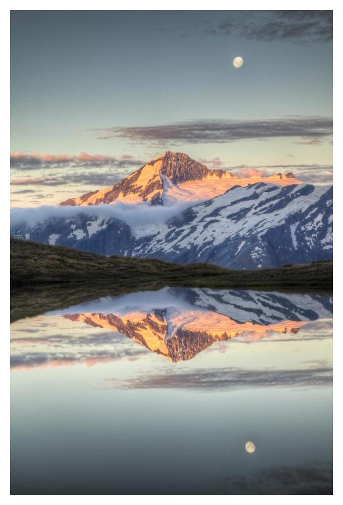 Mount Aspiring, moonrise over Cascade Saddle, Mount Aspiring National Park, New Zealand-Paper Art-34"x50"