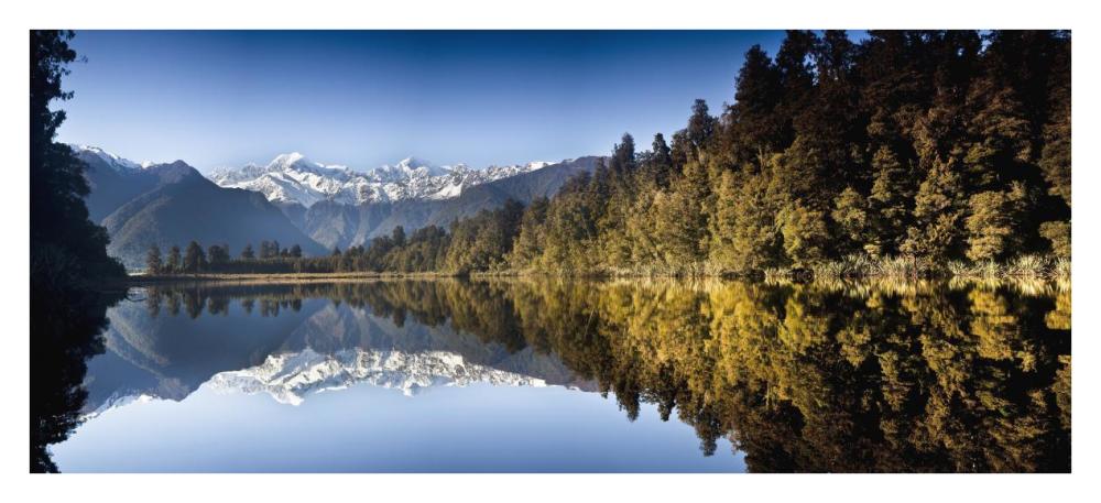 Mount Cook and Mount Tasman reflected in Lake Matheson at sunset near Fox Glacier, New Zealand-Paper Art-38"x17.48"