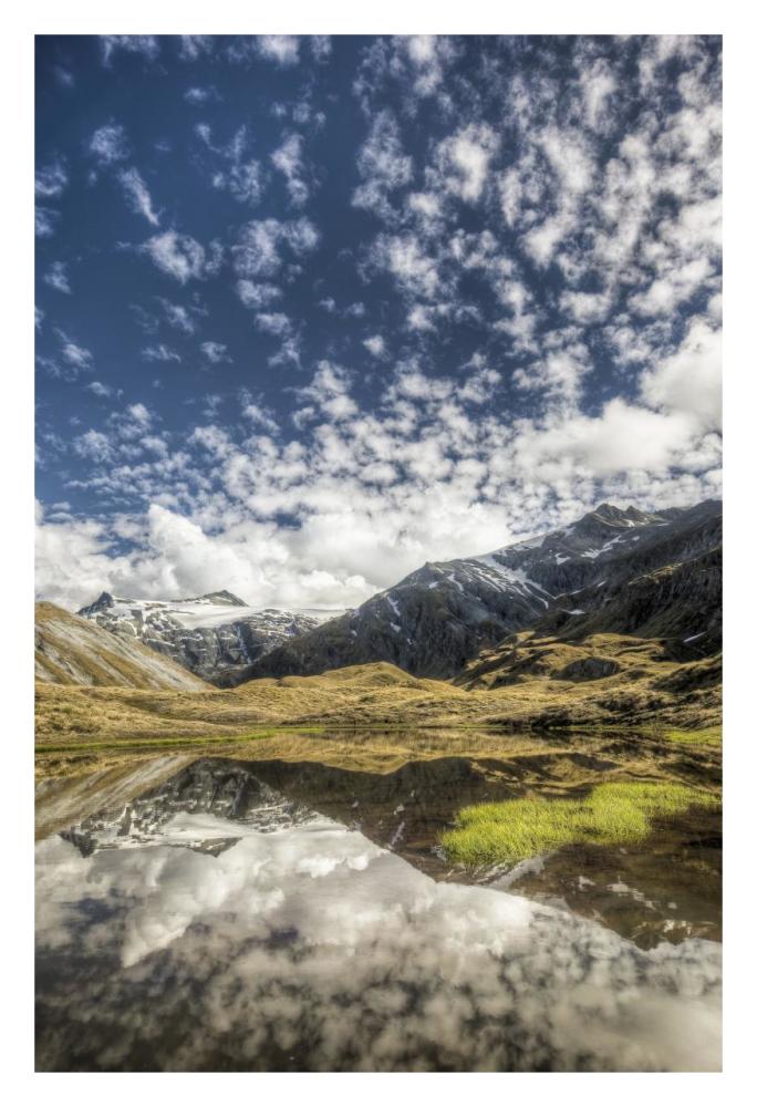Mount Tyndall, reflection in tarn at Cascade Saddle, Mount Aspiring National Park, New Zealand-Paper Art-22&quotx32"