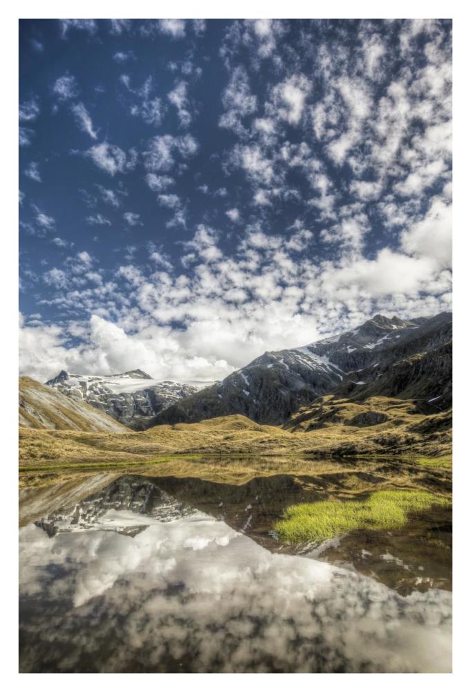 Mount Tyndall, reflection in tarn at Cascade Saddle, Mount Aspiring National Park, New Zealand-Paper Art-26"x38"