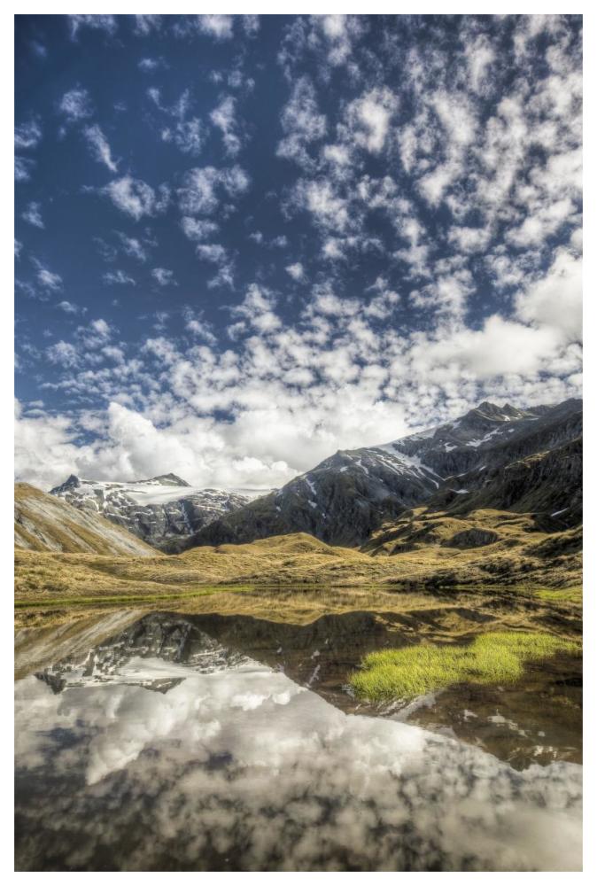 Mount Tyndall, reflection in tarn at Cascade Saddle, Mount Aspiring National Park, New Zealand-Paper Art-42"x62"