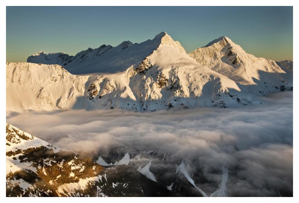 Mount Pollux and Mount Castor at dawn, Wilkin Valley, Mount Aspiring National Park, New Zealand-Paper Art-50"x34"