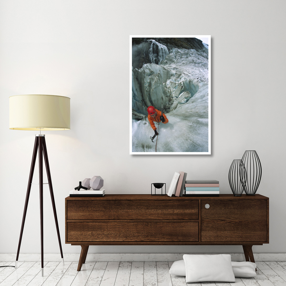 Ice climber on steep ice in Fox Glacier crevasse near Victoria Falls, Westland National Park, South Island, New Zealand-Paper Art-34&quotx50"