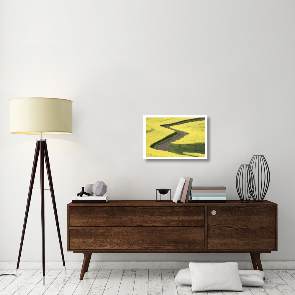 Field Mustard fields and road, France-Paper Art-26&quotx18"