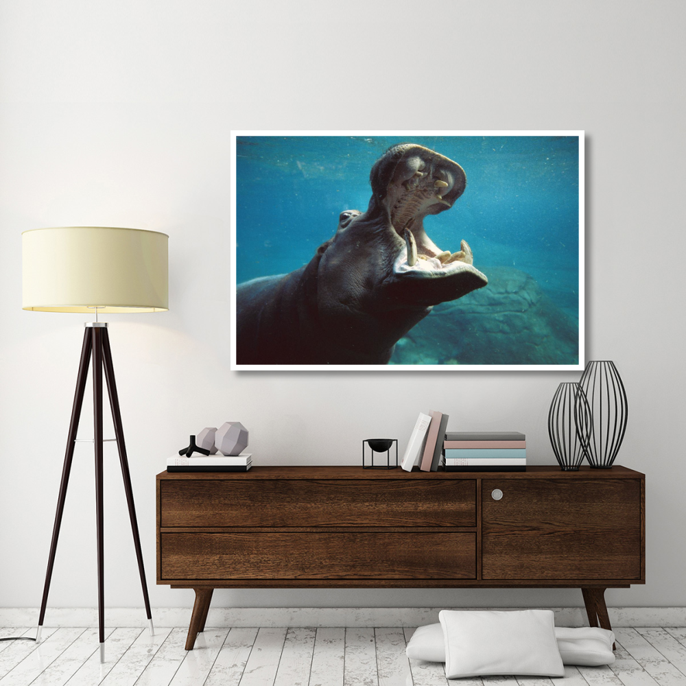 River Hippopotamus swimming submerged in tank, native to Africa-Paper Art-62&quotx42"