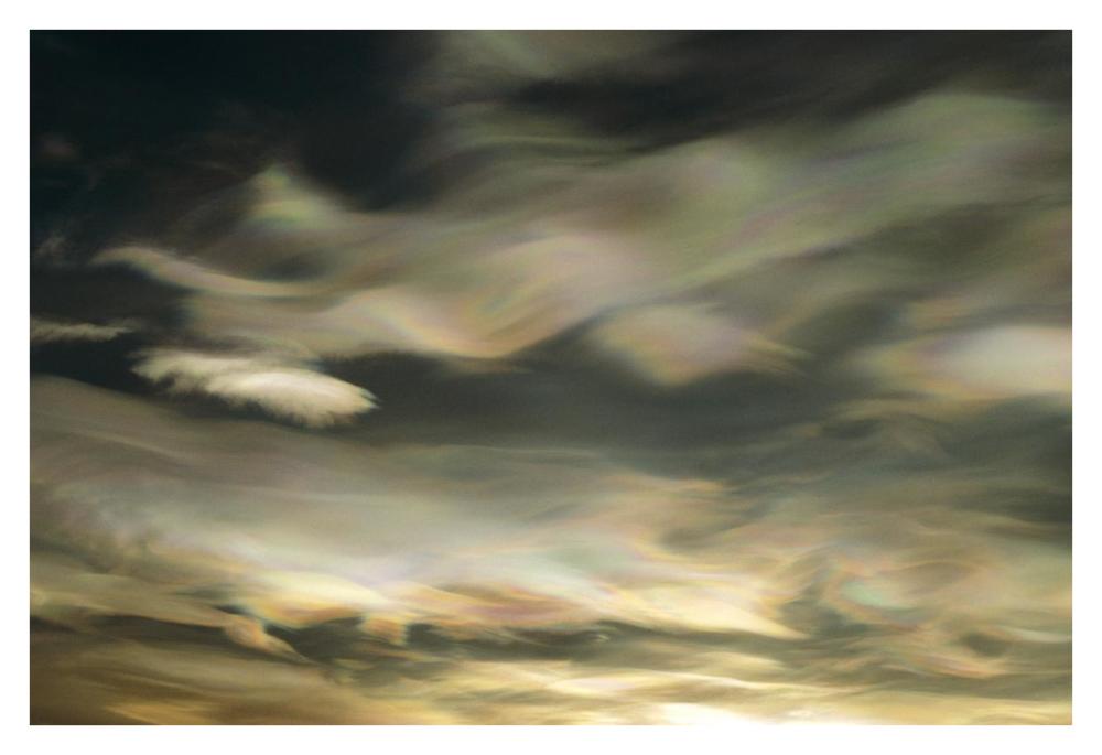 Nacreous Mother of Pearl' clouds seen over Ross Island in late winter, early spring, Antarctica-Paper Art-38"x26"
