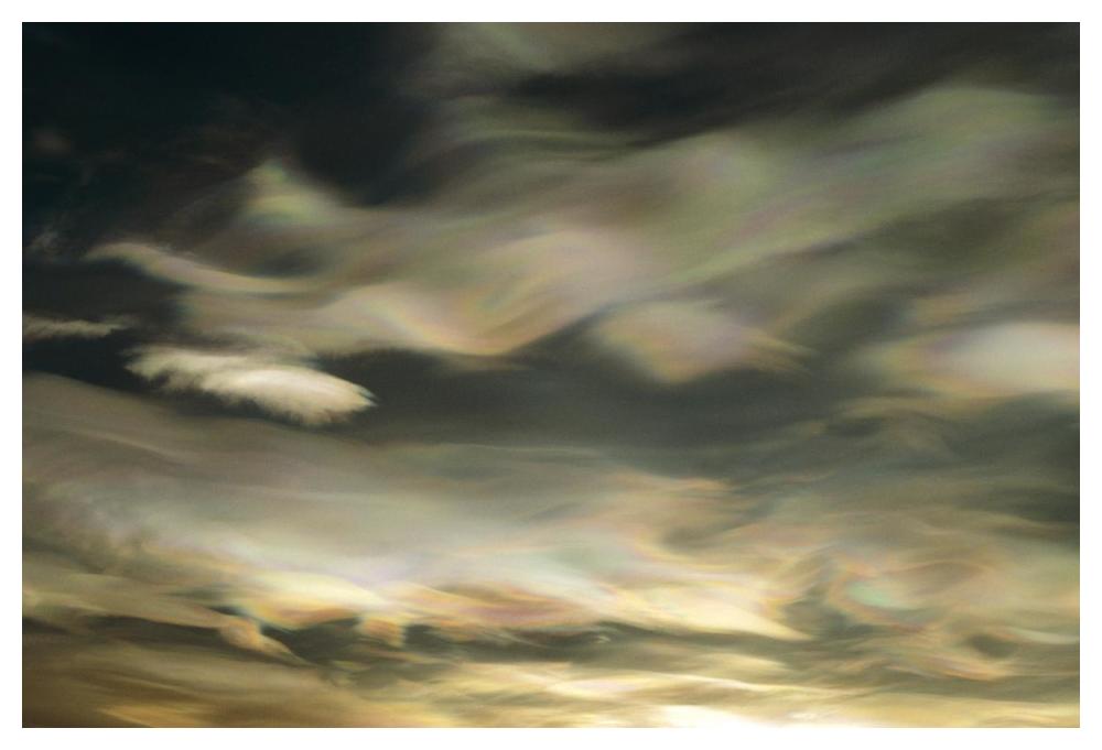 Nacreous Mother of Pearl' clouds seen over Ross Island in late winter, early spring, Antarctica-Paper Art-50"x34"