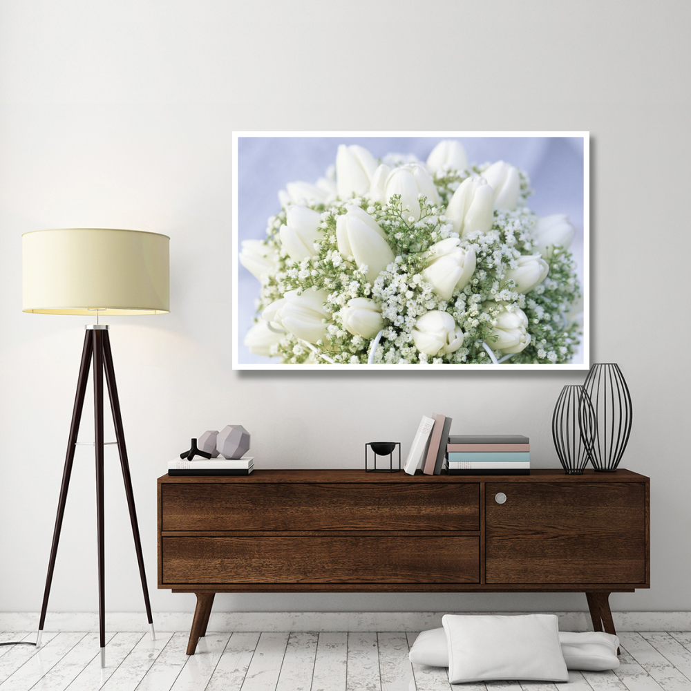 Bouquet of white tulips and Baby's Breath-Paper Art-62&quotx42"
