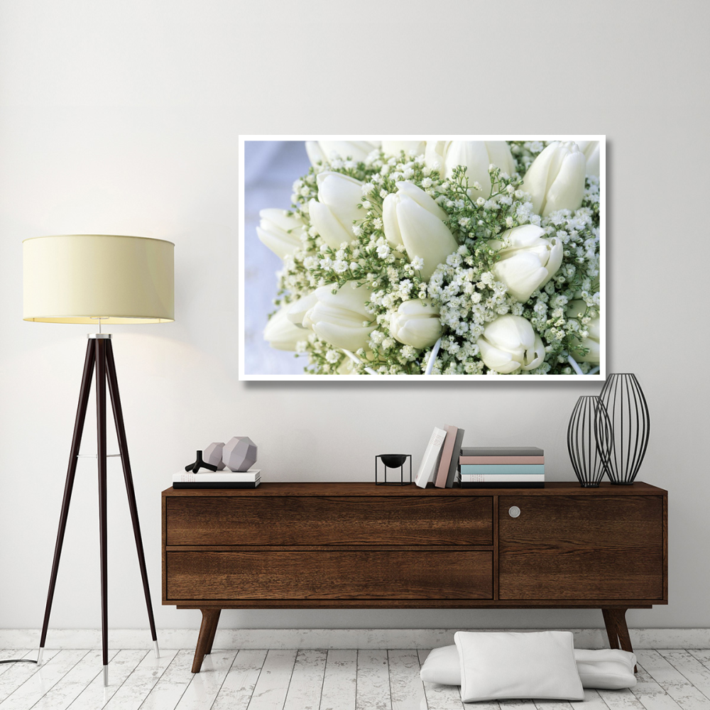 Bouquet of white tulips and Baby's Breath-Paper Art-62&quotx42"