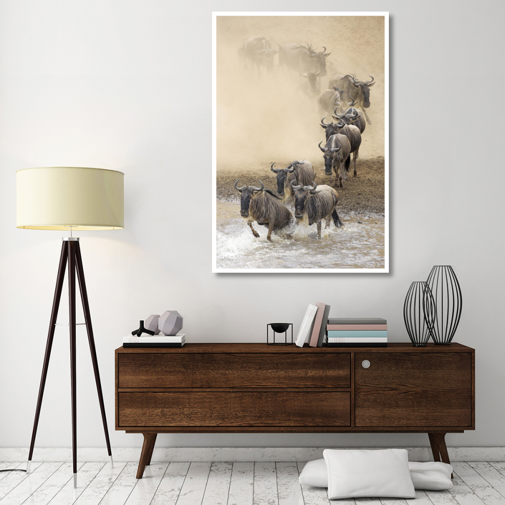 Blue Wildebeest herd crossing the Mara River, Masai Mara National Reserve, Kenya-Paper Art-42&quotx62"