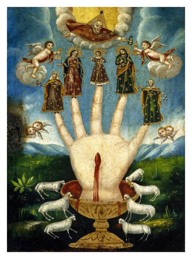 Mano Poderosa (The All-Powerful Hand), or Las Cinco Personas (The Five Persons), 19th century-Paper Art-28"x38"