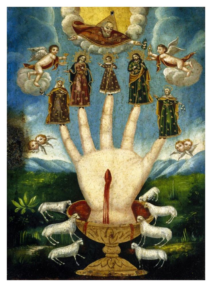 Mano Poderosa (The All-Powerful Hand), or Las Cinco Personas (The Five Persons), 19th century-Paper Art-31"x42"