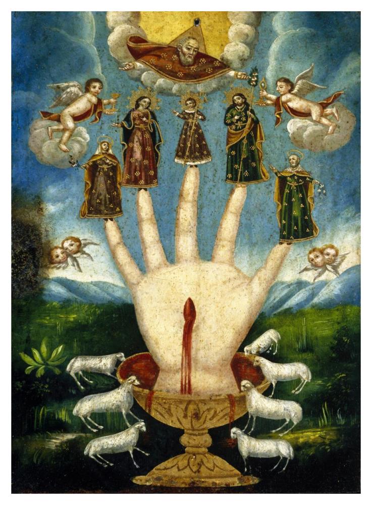 Mano Poderosa (The All-Powerful Hand), or Las Cinco Personas (The Five Persons), 19th century-Paper Art-34"x46"