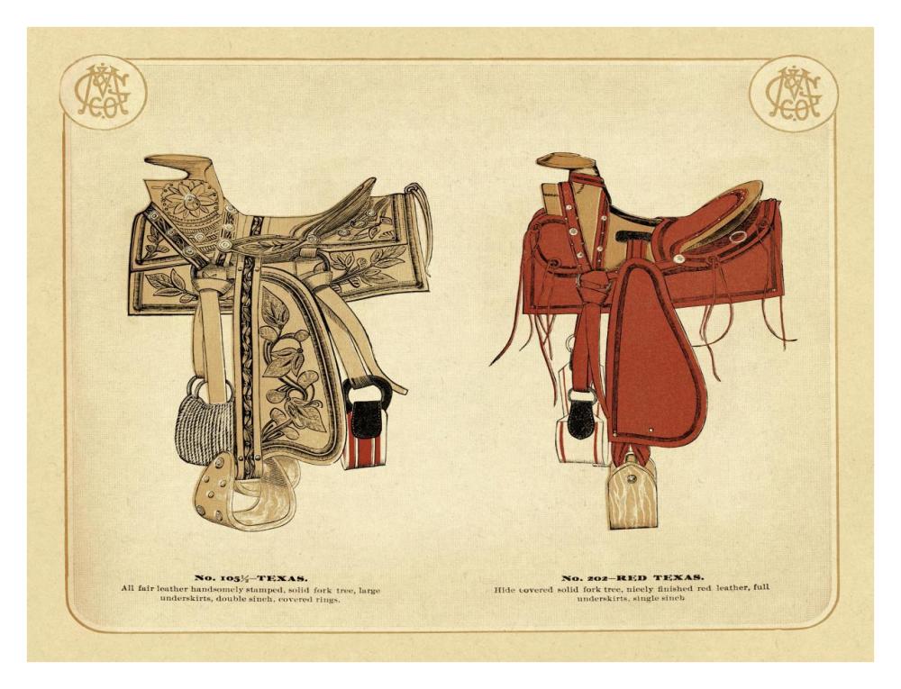 Saddles and Tack: Texas and Red Texas Saddles-Paper Art-34"x26"