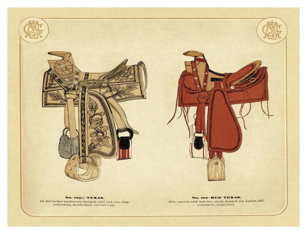Saddles and Tack: Texas and Red Texas Saddles-Paper Art-42"x32"