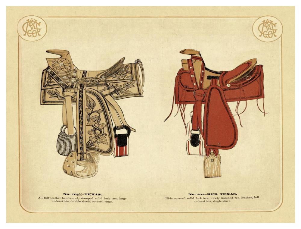 Saddles and Tack: Texas and Red Texas Saddles-Paper Art-50"x38"