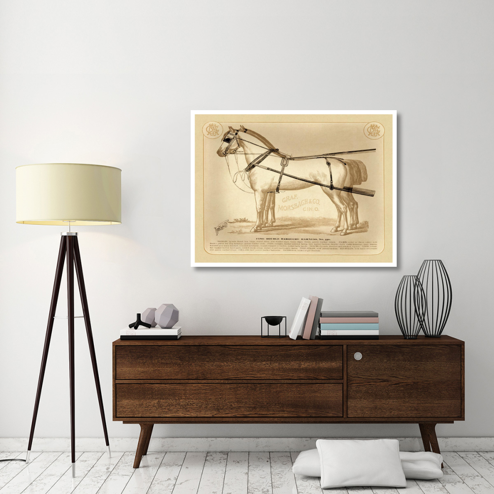 Saddles and Tack Fine Double Barouche Harness-Paper Art-50&quotx38"