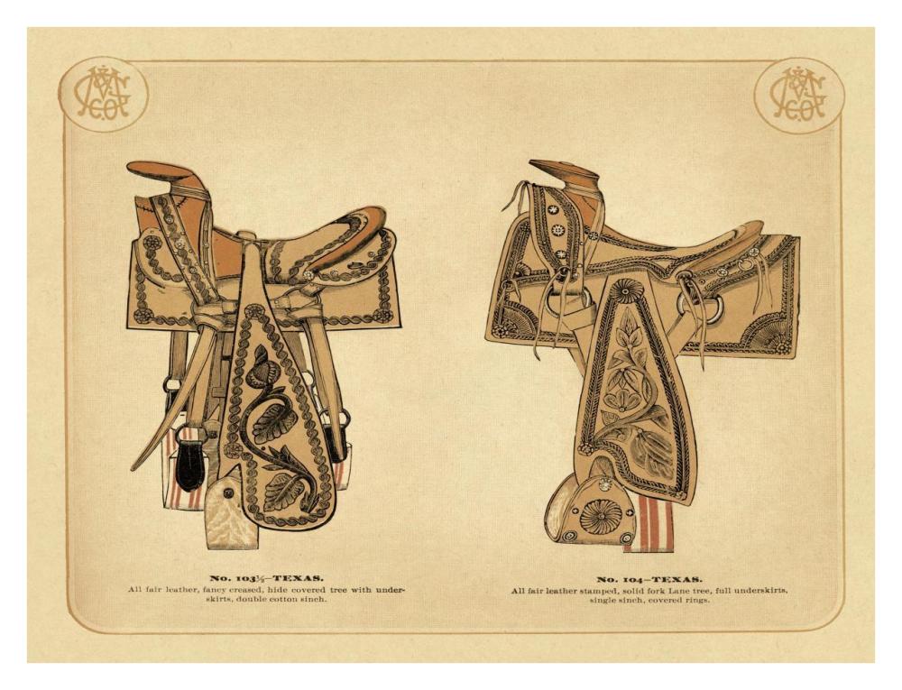 Saddles and Tack: Texas Saddles-Paper Art-34"x26"
