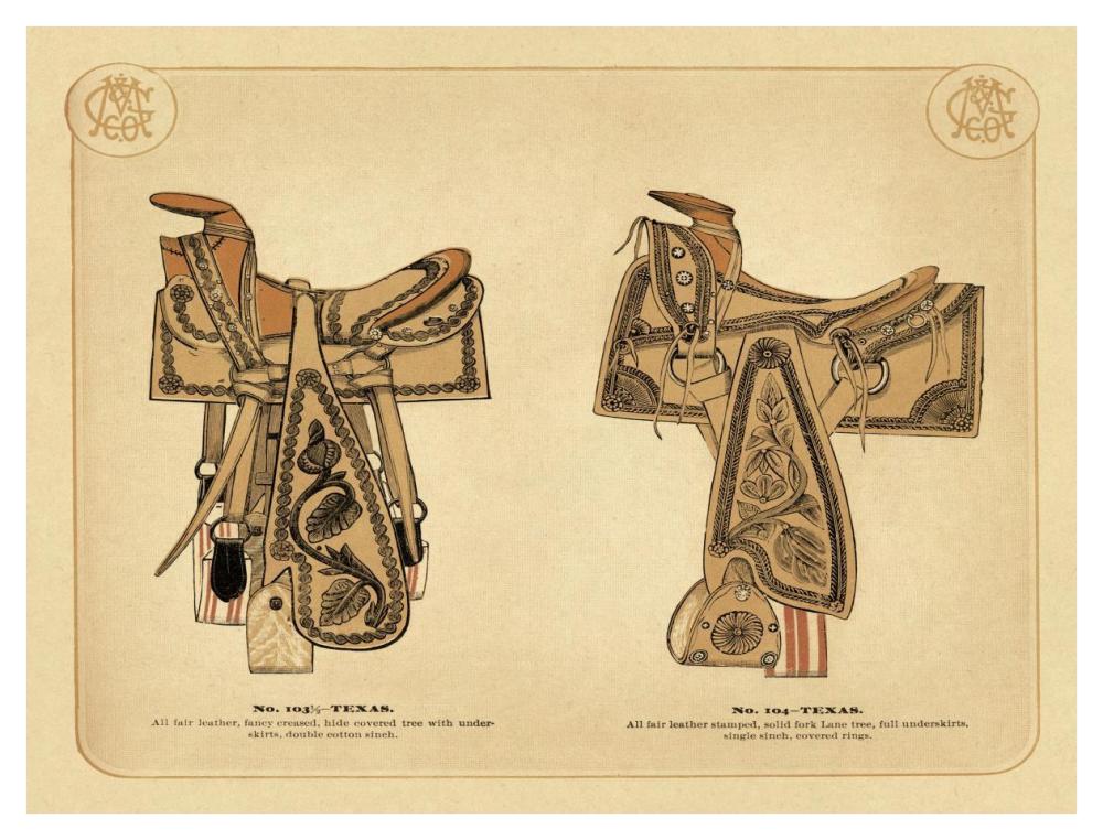 Saddles and Tack: Texas Saddles-Paper Art-42"x32"