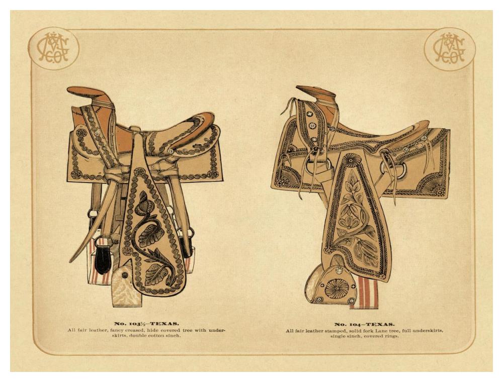 Saddles and Tack: Texas Saddles-Paper Art-50"x38"