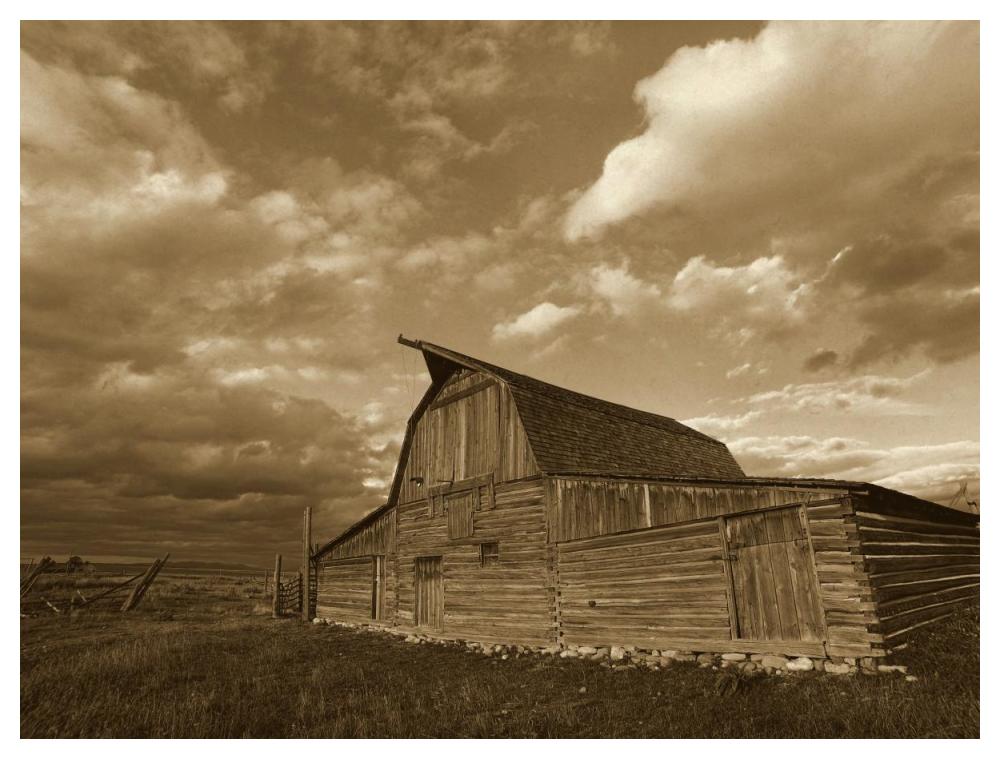 Mormon Row Barn, Grand Teton National Park, Wyoming - Sepia-Paper Art-50"x38"