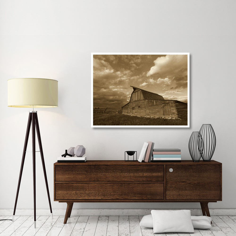 Mormon Row Barn, Grand Teton National Park, Wyoming - Sepia-Paper Art-50&quotx38"