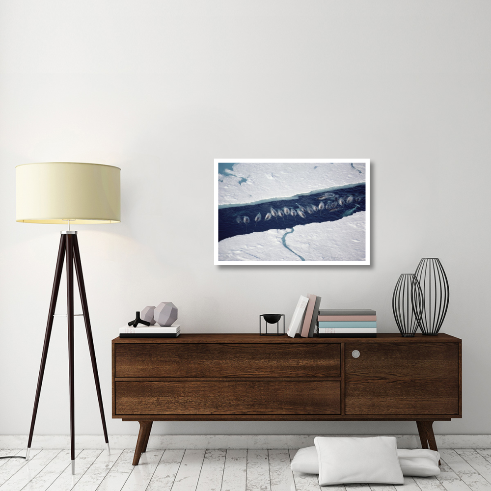 Narwhal group in ice break-Paper Art-38&quotx26"