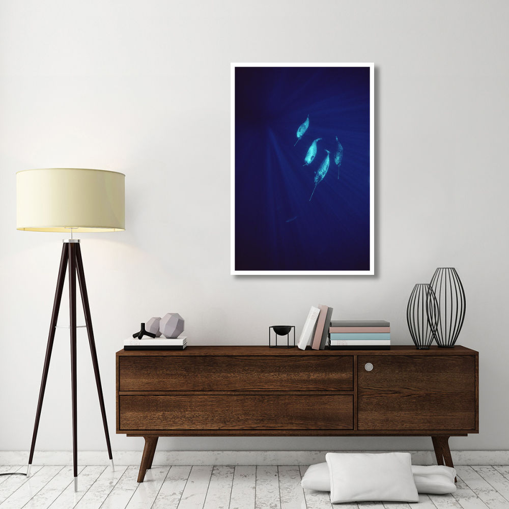 Narwhal pod underwater-Paper Art-34&quotx50"