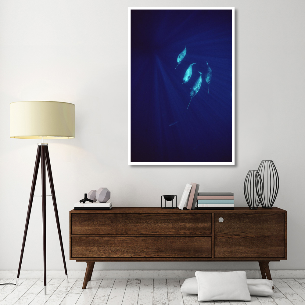 Narwhal pod underwater-Paper Art-42&quotx62"