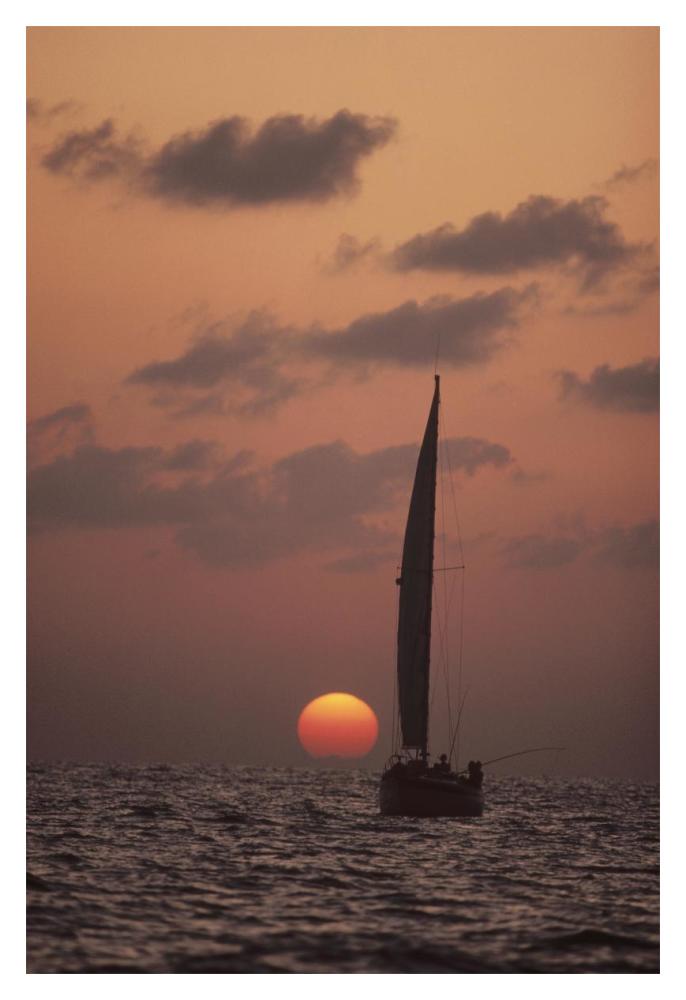 Sailboat adrift at sunset, Sri Lanka-Paper Art-14"x20"