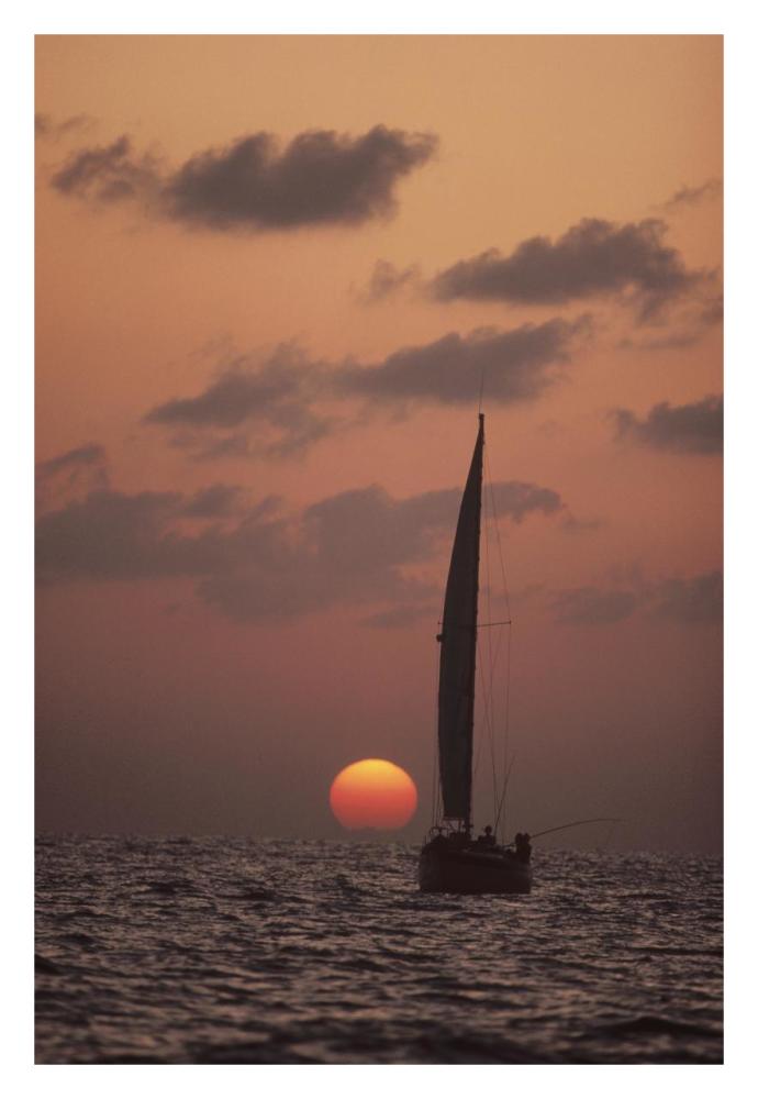 Sailboat adrift at sunset, Sri Lanka-Paper Art-22"x32"