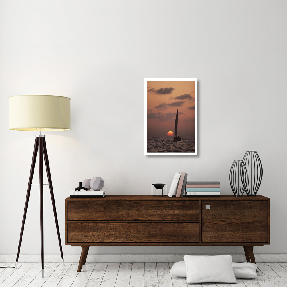 Sailboat adrift at sunset, Sri Lanka-Paper Art-22&quotx32"