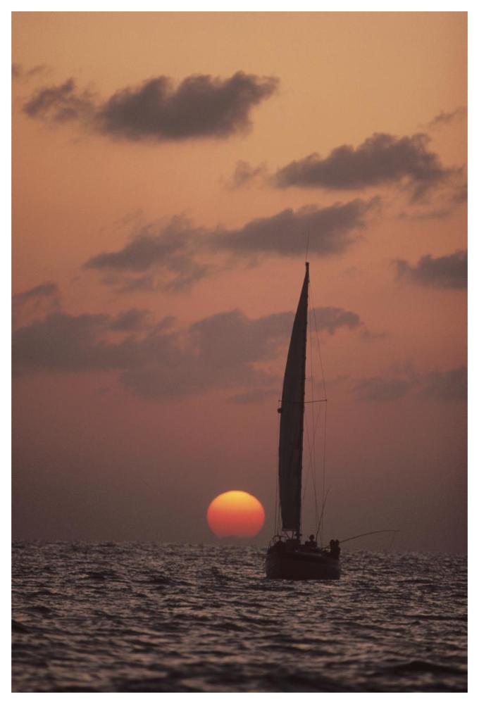 Sailboat adrift at sunset, Sri Lanka-Paper Art-42"x62"
