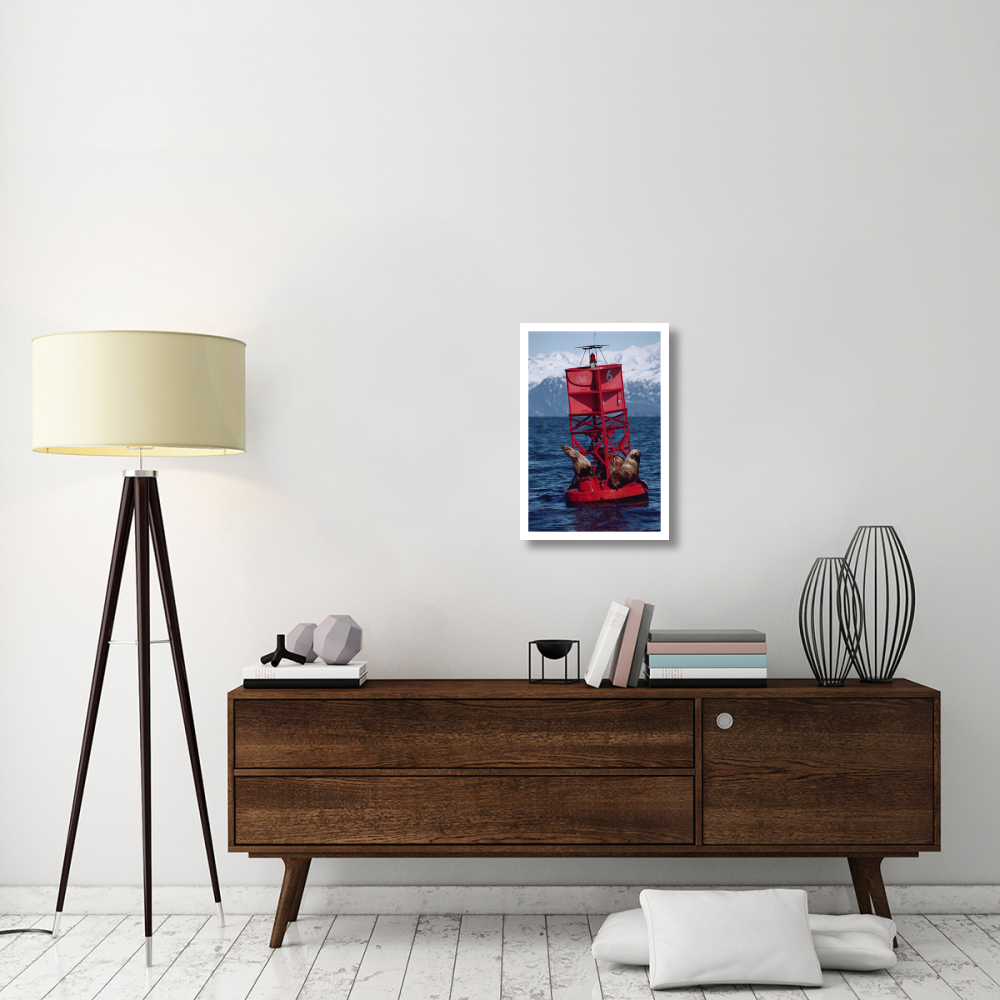 Oil stained Steller's Sea Lions, Exxon Valdez Oil Spill, Prince William Sound, Alaska-Paper Art-18&quotx26"