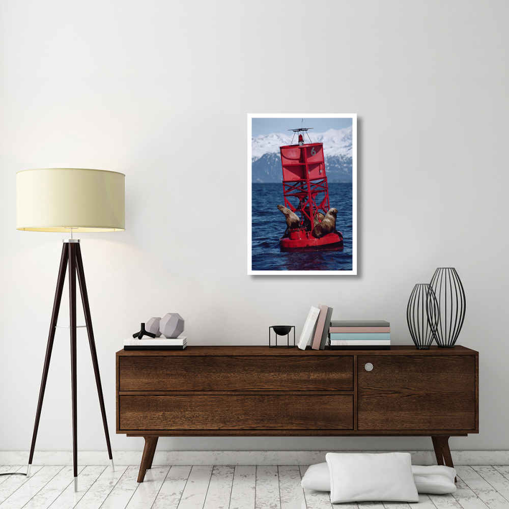 Oil stained Steller's Sea Lions, Exxon Valdez Oil Spill, Prince William Sound, Alaska-Paper Art-26&quotx38"