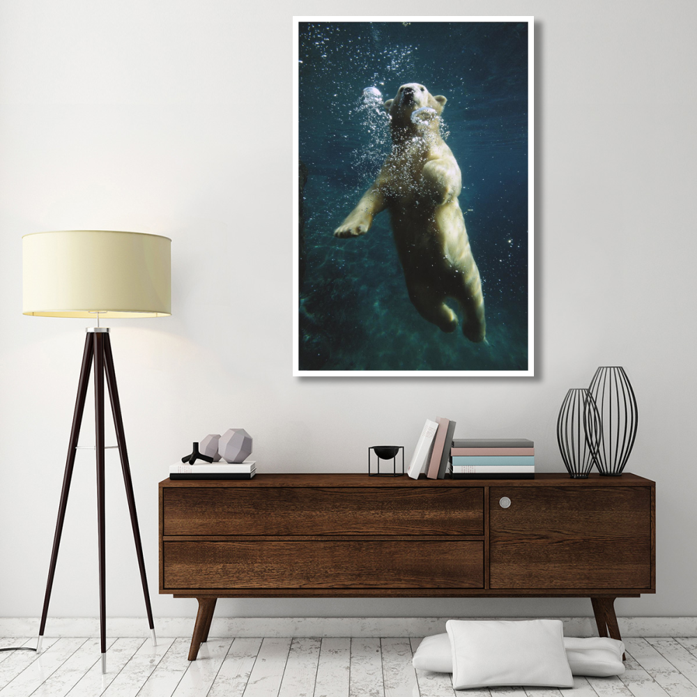 Polar Bear swimming underwater, native to North America-Paper Art-42&quotx62"