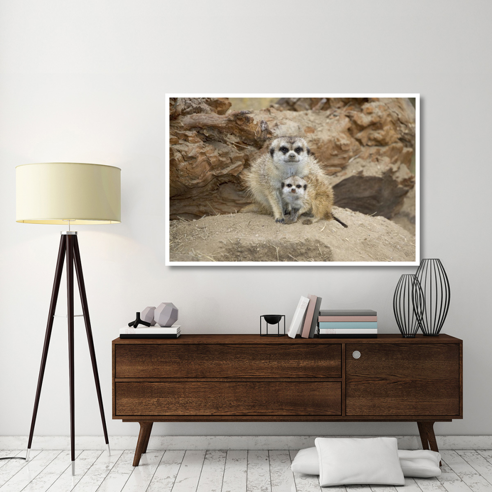 Meerkat mother and baby, native to southern Africa-Paper Art-62&quotx42"