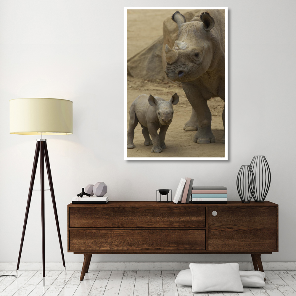 Black Rhinoceros mother and calf, native to Africa-Paper Art-42&quotx62"