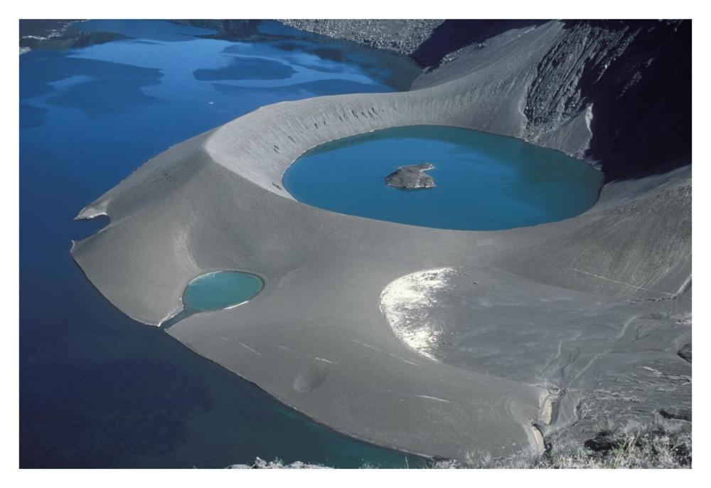 Cerro Azul caldera with lake and tufa cone,  Galapagos Islands, Ecuador-Paper Art-38"x26"