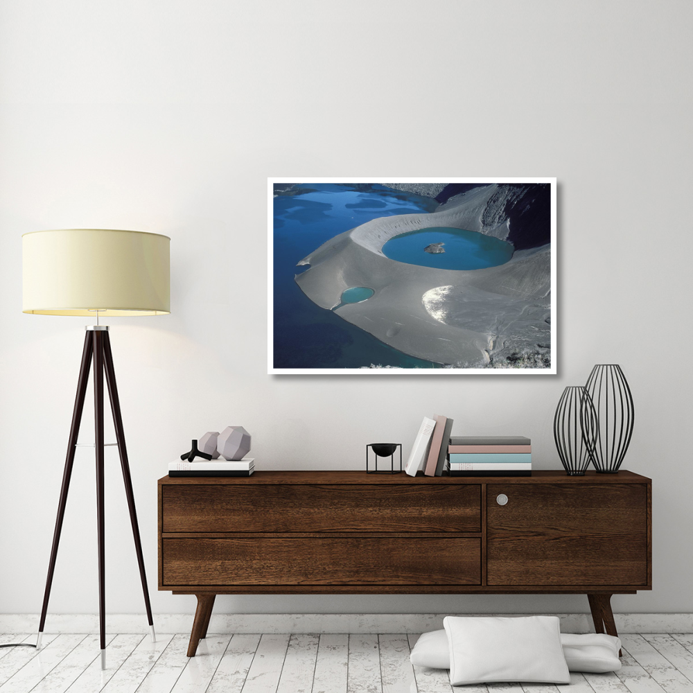 Cerro Azul caldera with lake and tufa cone,  Galapagos Islands, Ecuador-Paper Art-50&quotx34"