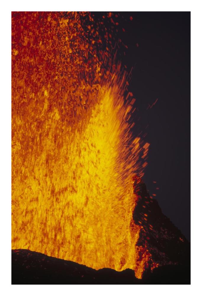 Lava fountains, February 1995, Fernandina Island, Galapagos Islands, Ecuador-Paper Art-18"x26"