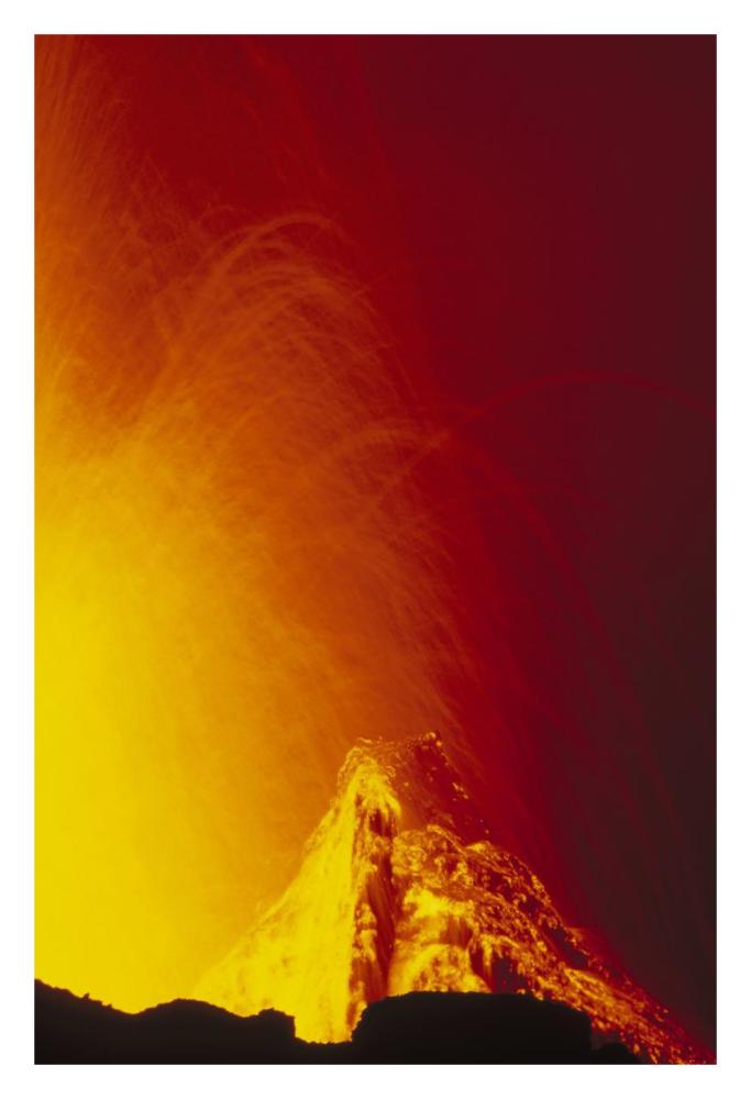 Spatter cone and lava fountain, February 1995, Galapagos Islands, Ecuador-Paper Art-22"x32"