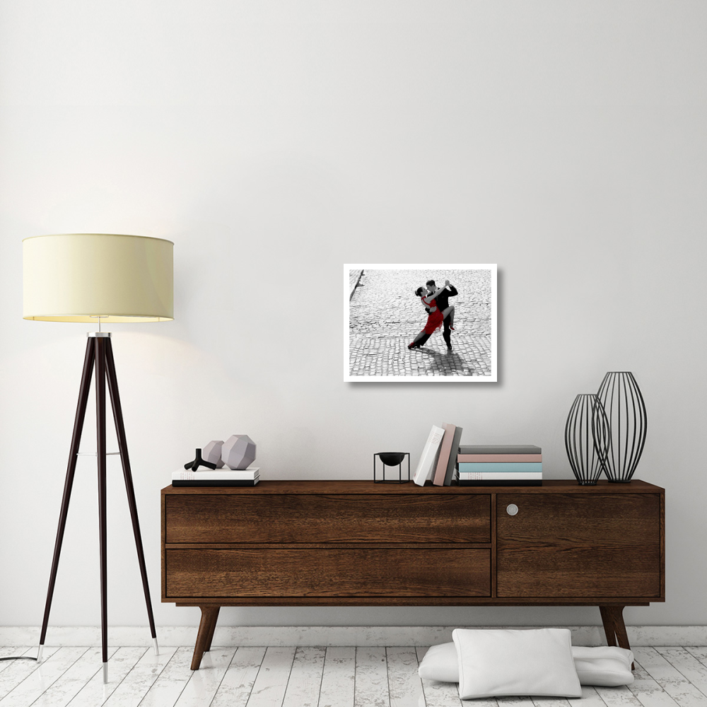 Couple dancing Tango on cobblestone road-Paper Art-26&quotx20"