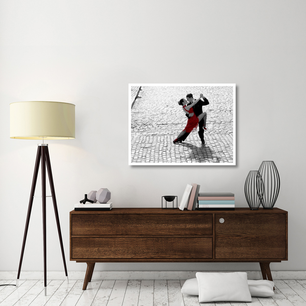 Couple dancing Tango on cobblestone road-Paper Art-42&quotx32"