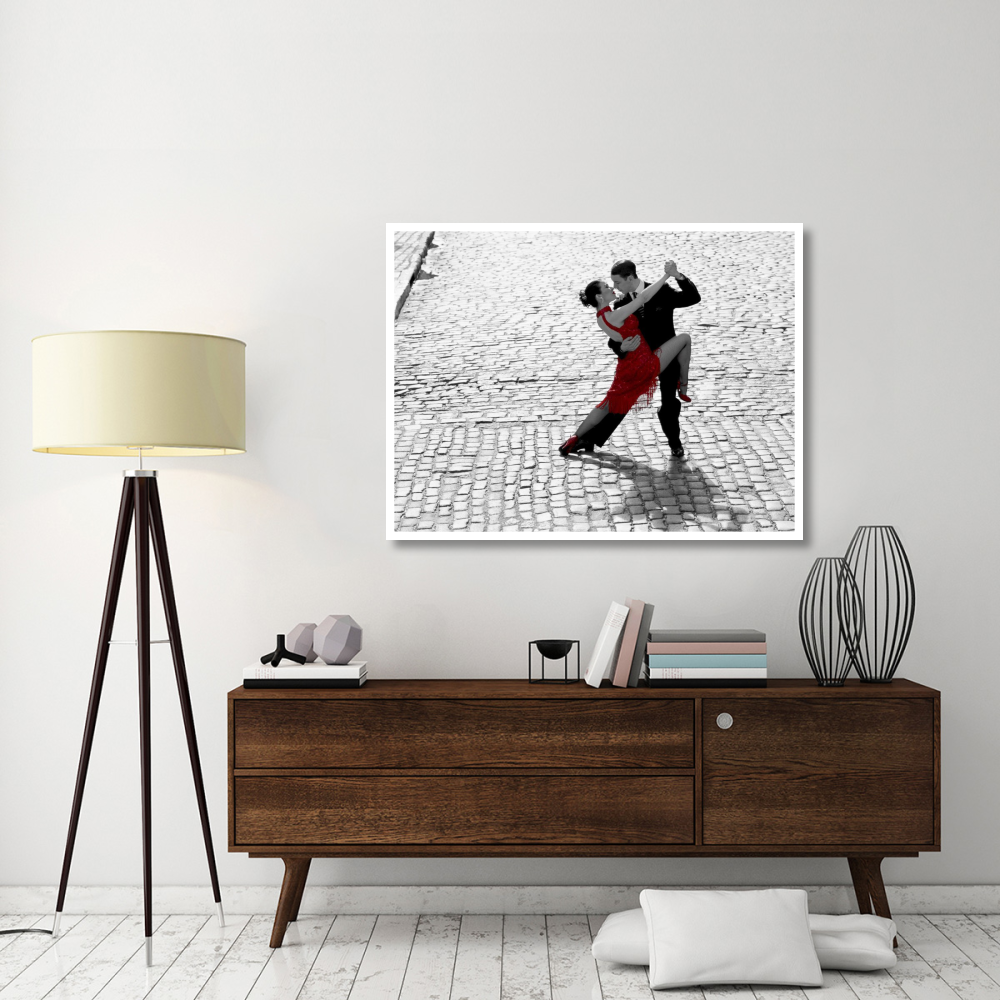 Couple dancing Tango on cobblestone road-Paper Art-50&quotx38"