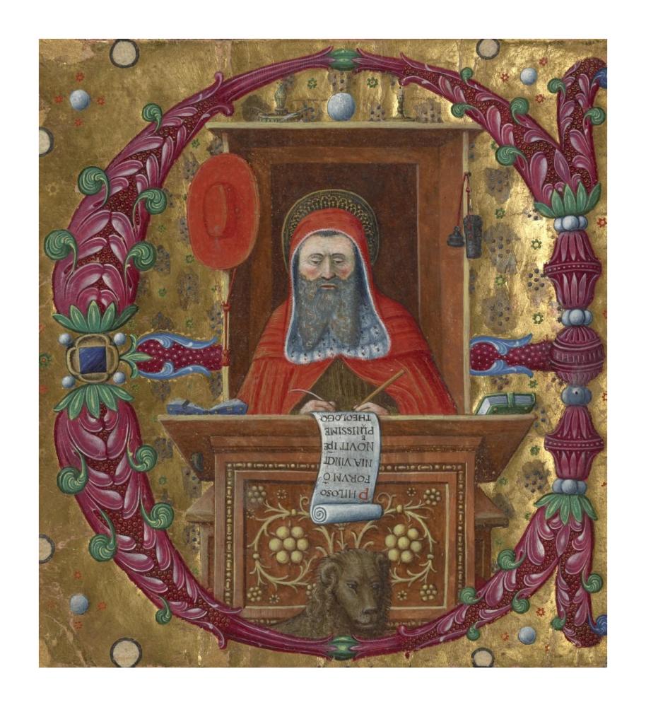 Initial E:  Saint Jerome in His Study-Paper Art-16"x18"