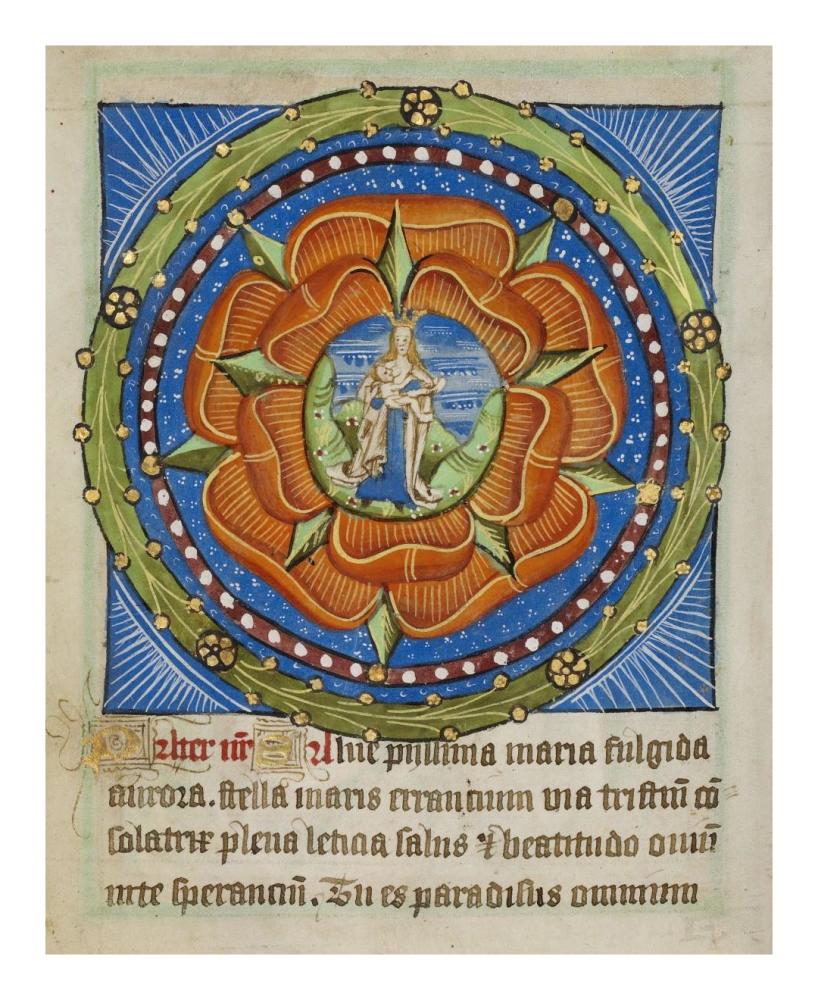 Decorated Text Page - Mary and Jesus in a Rose-Paper Art-18"x22"