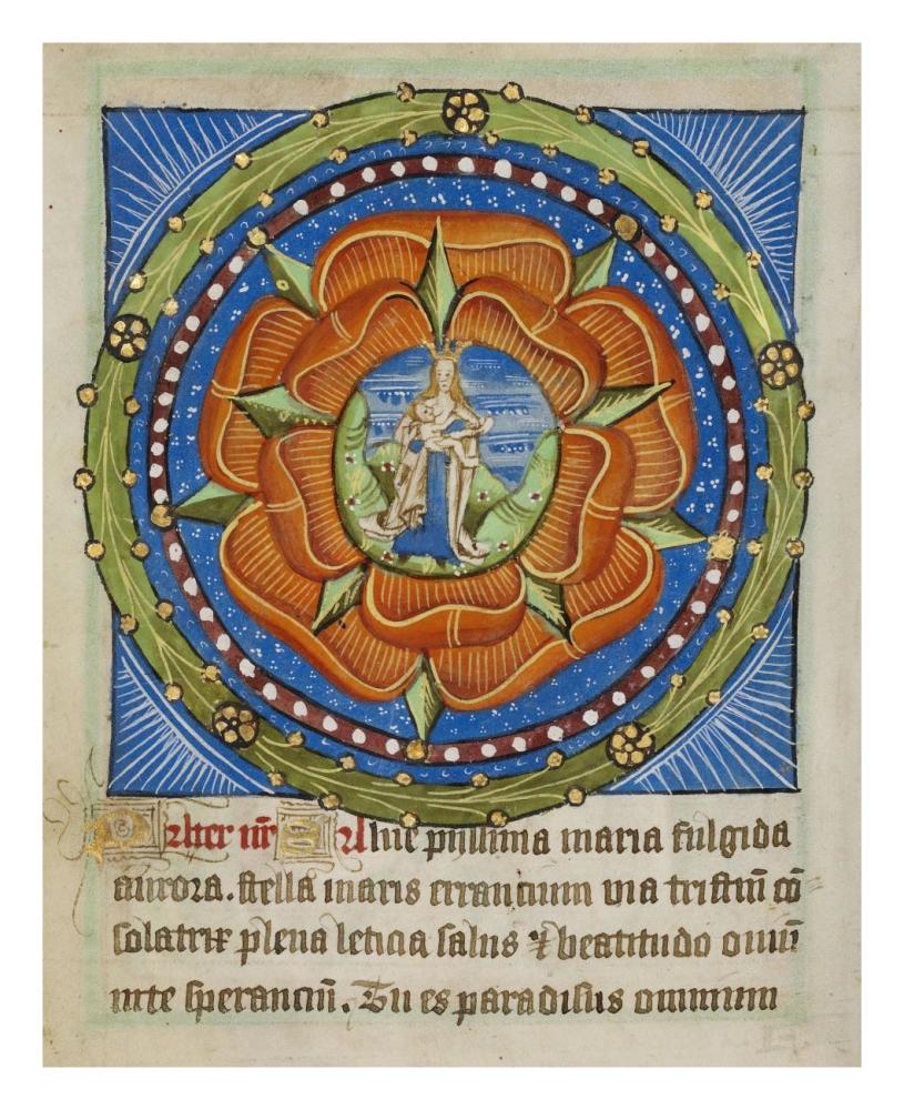 Decorated Text Page - Mary and Jesus in a Rose-Paper Art-22"x26"